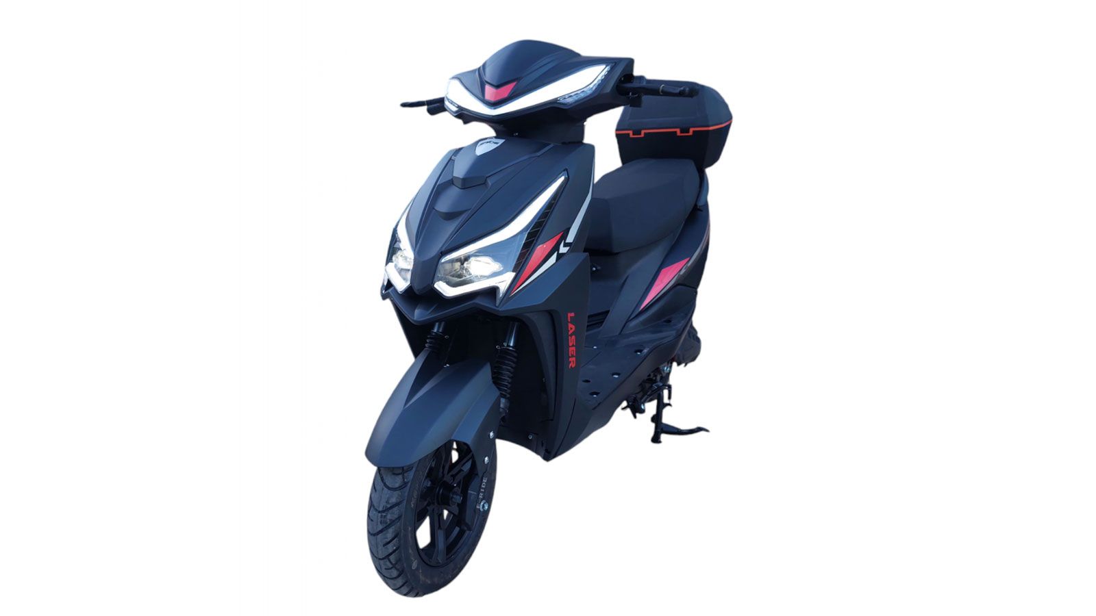 Το νέο E-RIDE LASER-45 ξεχωρίζει με τις δυναμικές, αιχμηρές γραμμές του που θυμίζουν μικρό GT scooter πόλης.