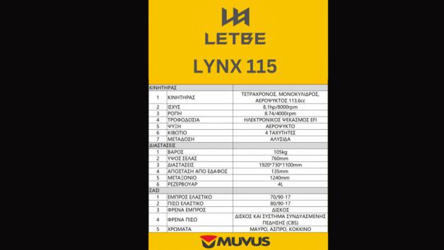 Nέο παπί Letbe Lynx 115 στην Eλλάδα από τη Muvus 