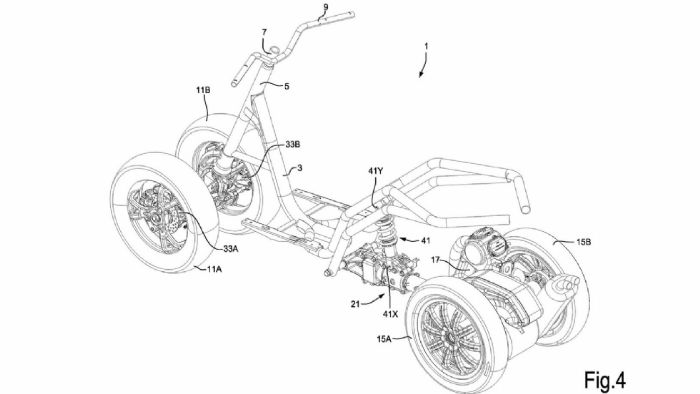 Μερικά από τα τεχνικά σχέδια της Piaggio για το τετράτροχο scooter. 