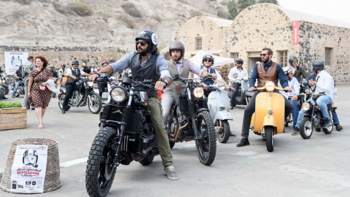 Στιγμιότυπα από το φετινο Distinguished Gentleman s Ride στην Σαντορίνη. 