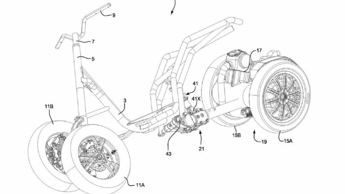 Μερικά από τα τεχνικά σχέδια της Piaggio για το τετράτροχο scooter. 