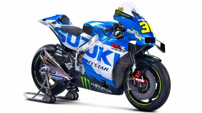 Οι αγωνιστικές Suzuki GSX-RR 2021 των Joan Mir (36) και Alex Rins (42).